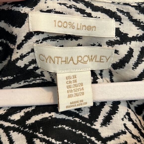 Cynthia Rowley 100% Linen Black & white Zebra animal print tunic blouse women 3X - Picture 10 of 15